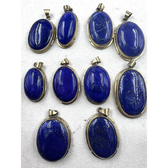 1 lapis lazuli Pendants Handmade Gold Brass Mine4 Dark Blue Jewelry 34-37mm L - Picture 5 of 7
